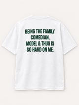 The Family Comedian, Model & Thug Tee — studio mockup