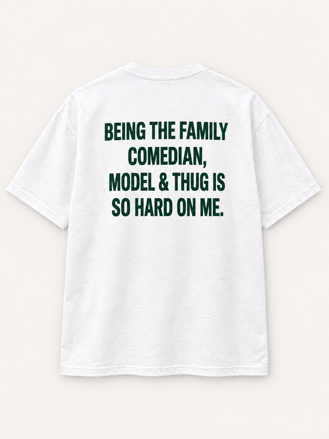 The Family Comedian, Model & Thug Tee — studio mockup