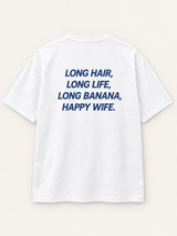 Long Hair, Happy Wife Tee — studio mockup